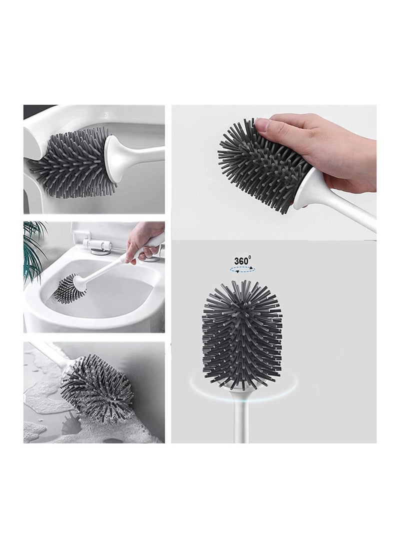 Hawaii Toilet Brush and Holder Set Bathroom Brush & Silicone Toilet Bowl Brush Set No Scratch No-Slip Handle Toilet Cleaner Brush Wall Mount & Freestanding  - Image 2
