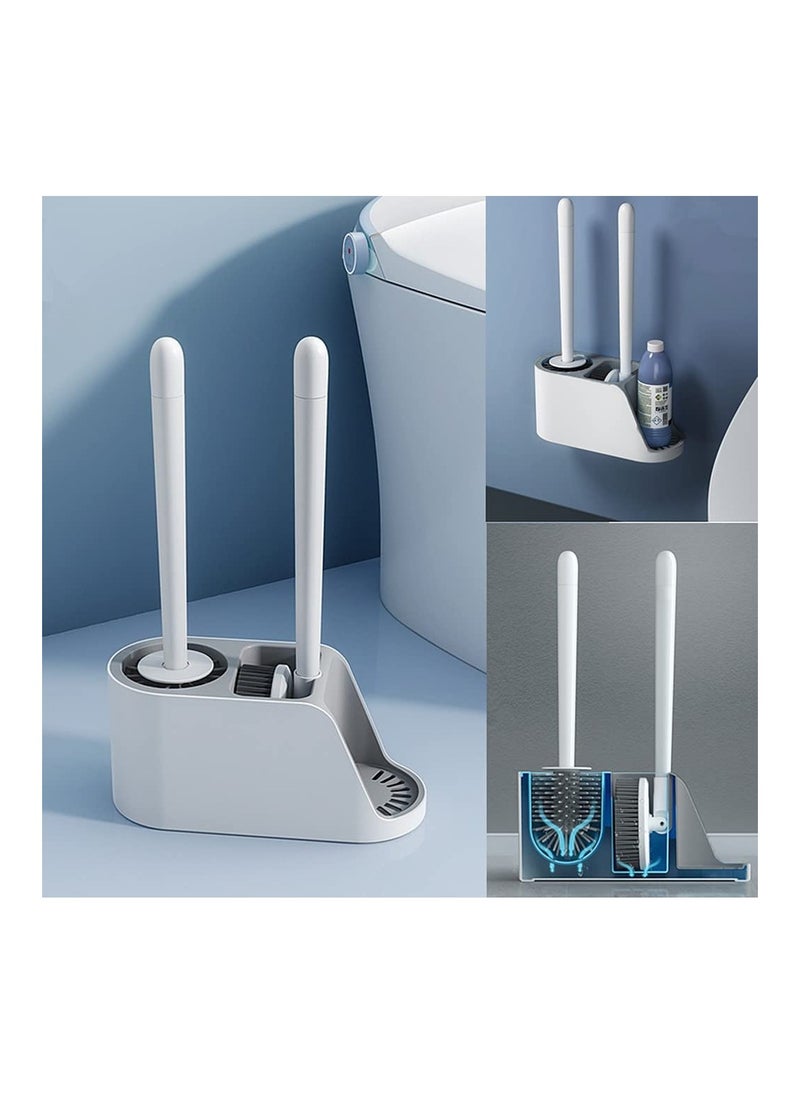 Hawaii Toilet Brush and Holder Set Bathroom Brush & Silicone Toilet Bowl Brush Set No Scratch No-Slip Handle Toilet Cleaner Brush Wall Mount & Freestanding  - Image 1