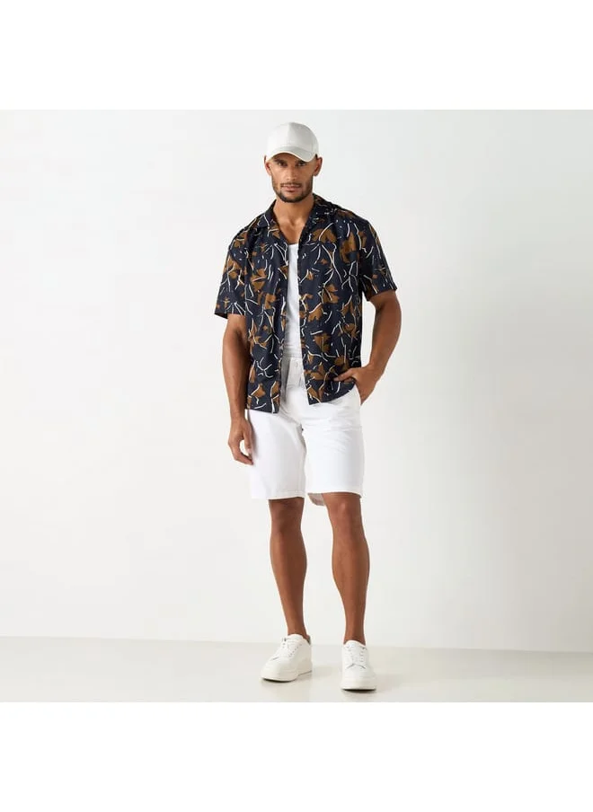 Iconic Iconic All-Over Print Camp Collar Shirt with Short Sleeves