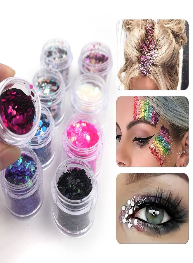 Lifextol 9 Colors Chunky Glitter Sequins 90g Size Mixed Resin Hexagons Crafts Fine Glitter Iridescent DIY Nail Sequins for Face body Makeup Resin Accessories(Mixed Color-B) - Image 2