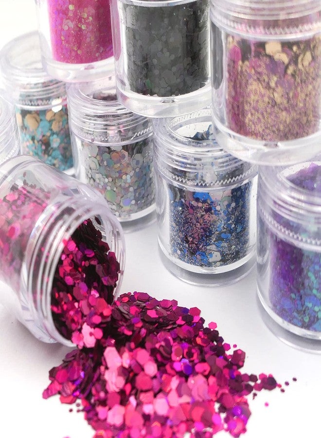 Lifextol 9 Colors Chunky Glitter Sequins 90g Size Mixed Resin Hexagons Crafts Fine Glitter Iridescent DIY Nail Sequins for Face body Makeup Resin Accessories(Mixed Color-B) - Image 4
