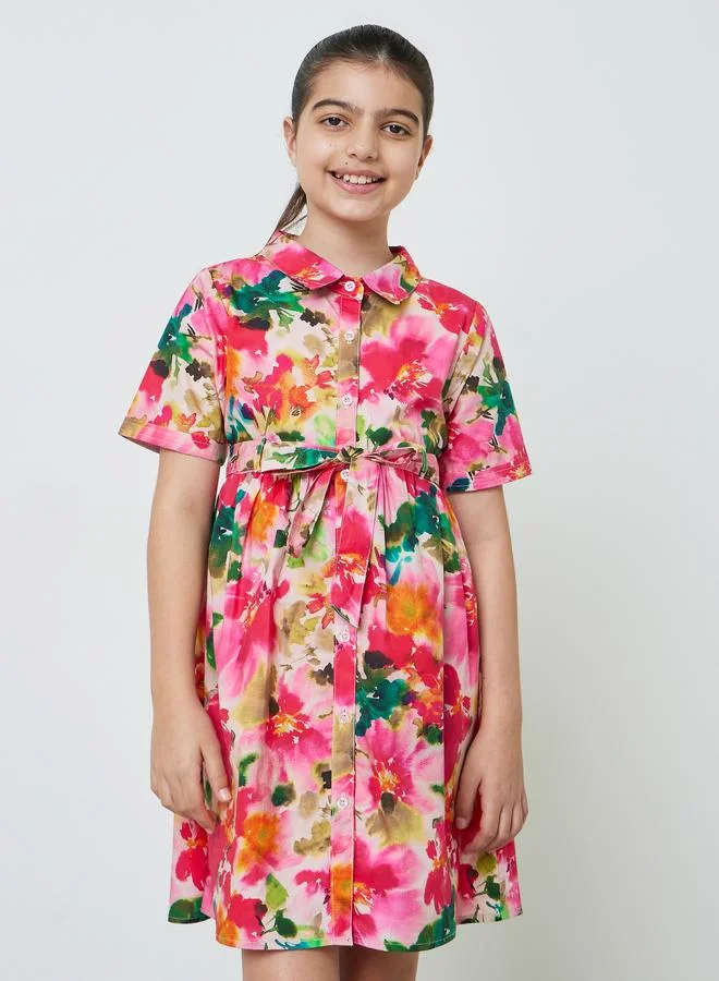 Styli Teen Girls Floral Print Cotton Shirt Dress