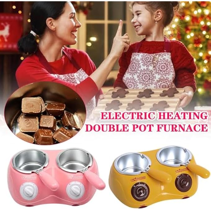 ريحني مجموعة فوندو الشوكولاتة المزدوجة، آلة تسخين الشوكولاتة، وعاء ذوبان الشوكولاتة، فوندو الشوكولاتة الكهربائي، صانع حلوى فوندو صغير مع وعاء ذوبان مزدوج لشوكولاتة الحليب، تشيز باتر كاندي، وردي - Image 3