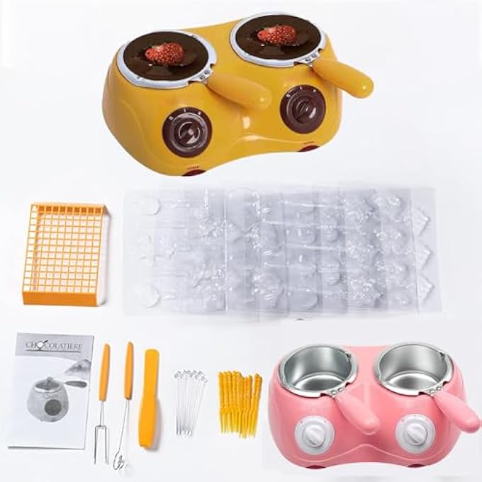 ريحني مجموعة فوندو الشوكولاتة المزدوجة، آلة تسخين الشوكولاتة، وعاء ذوبان الشوكولاتة، فوندو الشوكولاتة الكهربائي، صانع حلوى فوندو صغير مع وعاء ذوبان مزدوج لشوكولاتة الحليب، تشيز باتر كاندي، وردي - Image 1