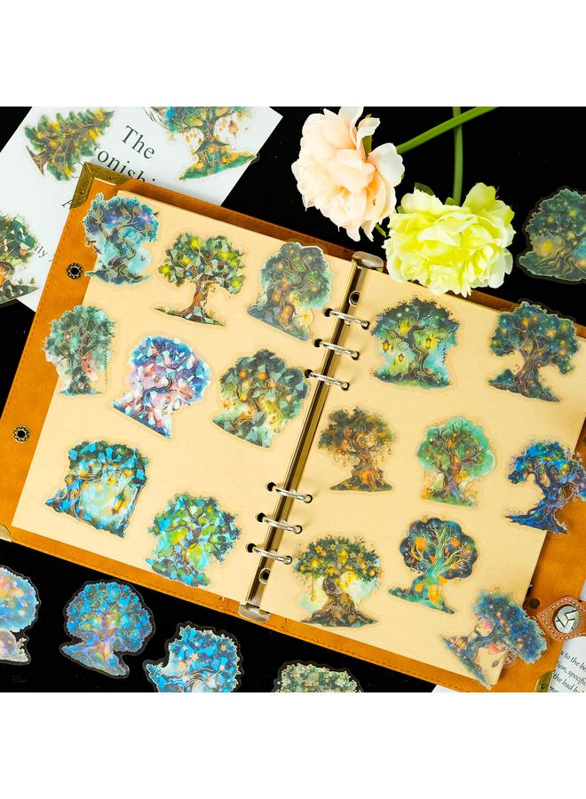 الأزرق جي دبليو 30 ملصق شجرة سحرية من العناصر الخضراء في ملصقات ستيريو ستيريو ، سطح ليزر مزخرف للأطفال ، ملصق بيت مقاوم للماء - Image 3