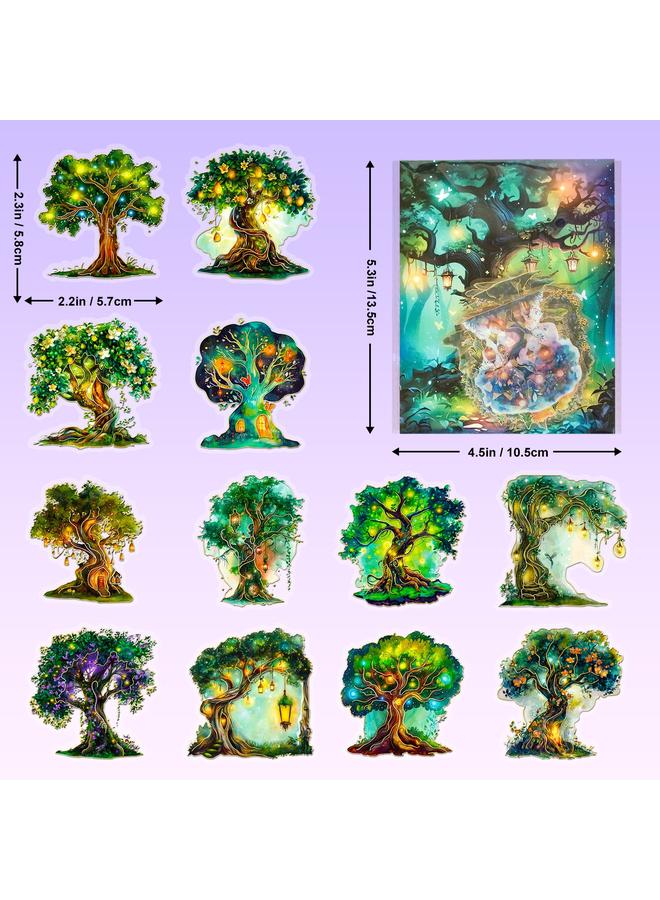 الأزرق جي دبليو 30 ملصق شجرة سحرية من العناصر الخضراء في ملصقات ستيريو ستيريو ، سطح ليزر مزخرف للأطفال ، ملصق بيت مقاوم للماء - Image 5