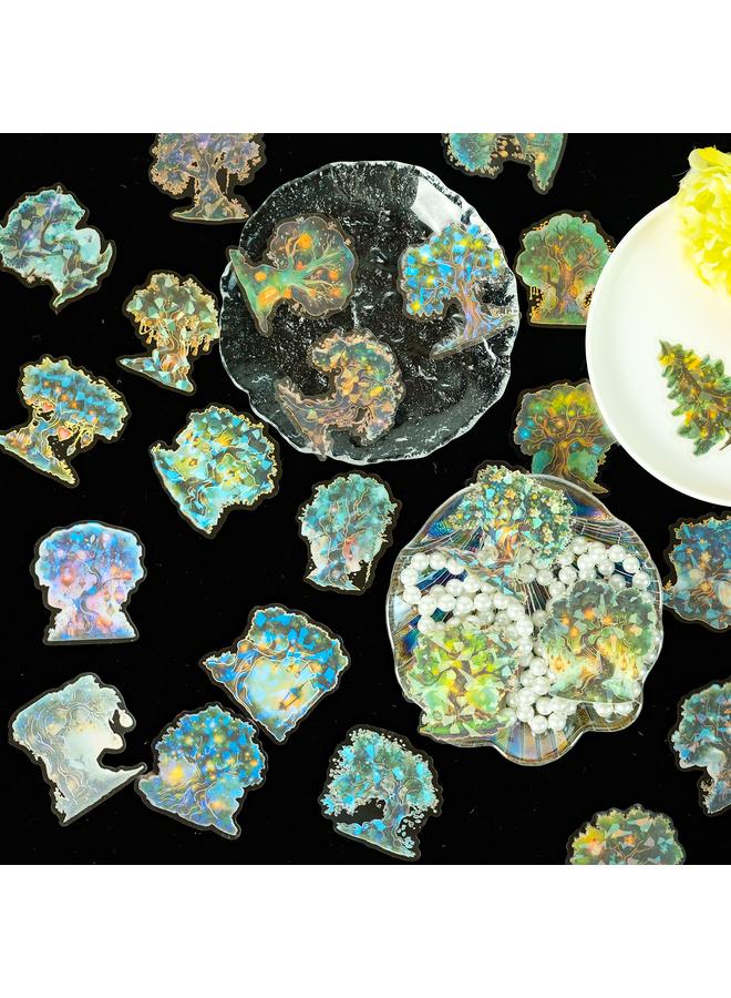 الأزرق جي دبليو 30 ملصق شجرة سحرية من العناصر الخضراء في ملصقات ستيريو ستيريو ، سطح ليزر مزخرف للأطفال ، ملصق بيت مقاوم للماء - Image 4