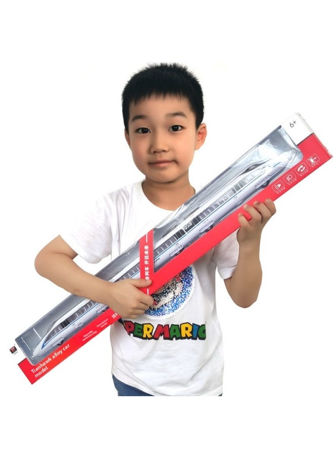 [Magnetic Connecting Rod] Alloy Fuxing High-speed Railway Train Toy Model EMU Harmony Power Sound And Light-Color:Blue Three-section Flat Box + 3m Track Rolls
