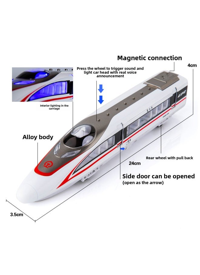 [Magnetic Connecting Rod] Alloy Fuxing High-speed Railway Train Toy Model EMU Harmony Power Sound And Light-Color:Blue Three-section Flat Box + 3m Track Rolls