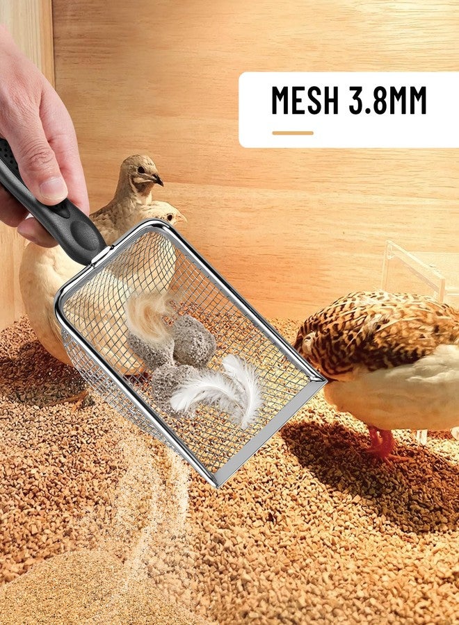 KOROI Chicken Poop Scooper - 2 Pack Chicken Coop Poop Scoop Shovel with 3.8mm & 5mm Mesh,Metal Chicken Coop Cleaning Tool,Sifting Rake for Chicken Litter, Sand, Chicken Coop Supplies - Image 3