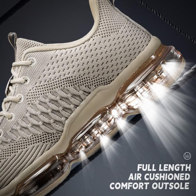 Socviis Men'S Air Cushion Running Shoes Breathable Fashion Sneakers Non Slip Workout Casual Sport Gym Comfortable Walking Shoes Khaki - Image 4