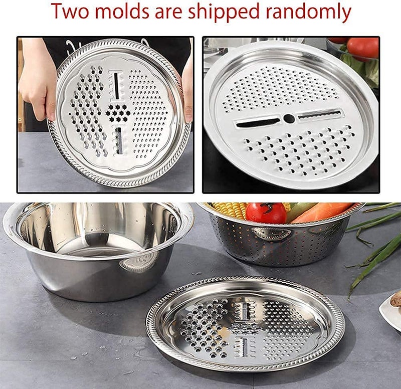 HEYOL Multifunctional Thicken Stainless Steel Basin 3 in 1 Stainless Steel Grater Solid Basin Drain Basket Washing Bowl Julienne Grater Salad Maker Bowl Set - Image 3