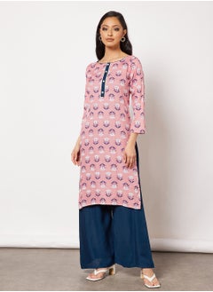 Print Short Kurta With Pants and Face Mask