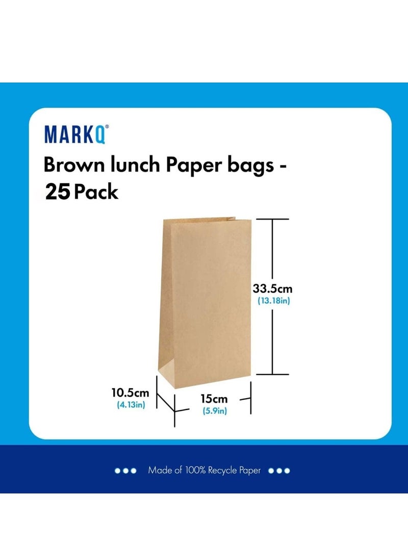MARKQ 25 Bags Kraft Brown Large Paper Bags Recyclable Lunch Bags Cookies Bags, Grocery Bags, Wedding Gift Bags, Party Bags 33.50 x 15 x 10.5 cm  - Image 2