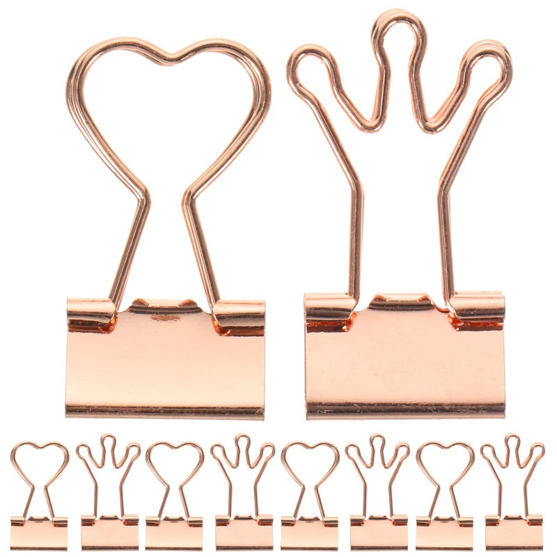 Rose Gold Heart Shaped Binder Clips Set 10pcs Mini Crown Design for Office School - Image 2