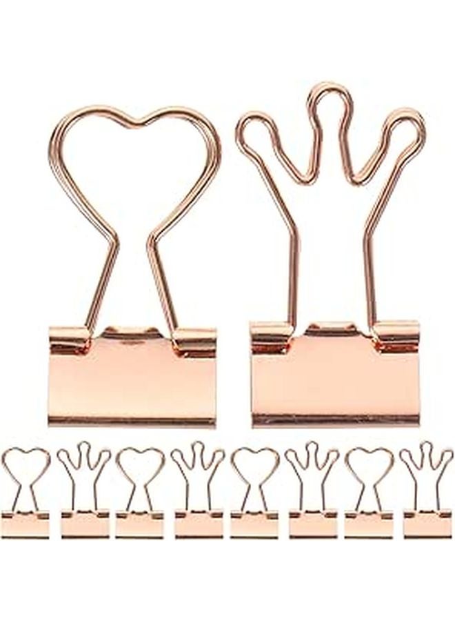 Rose Gold Heart Shaped Binder Clips Set 10pcs Mini Crown Design for Office School - Image 1
