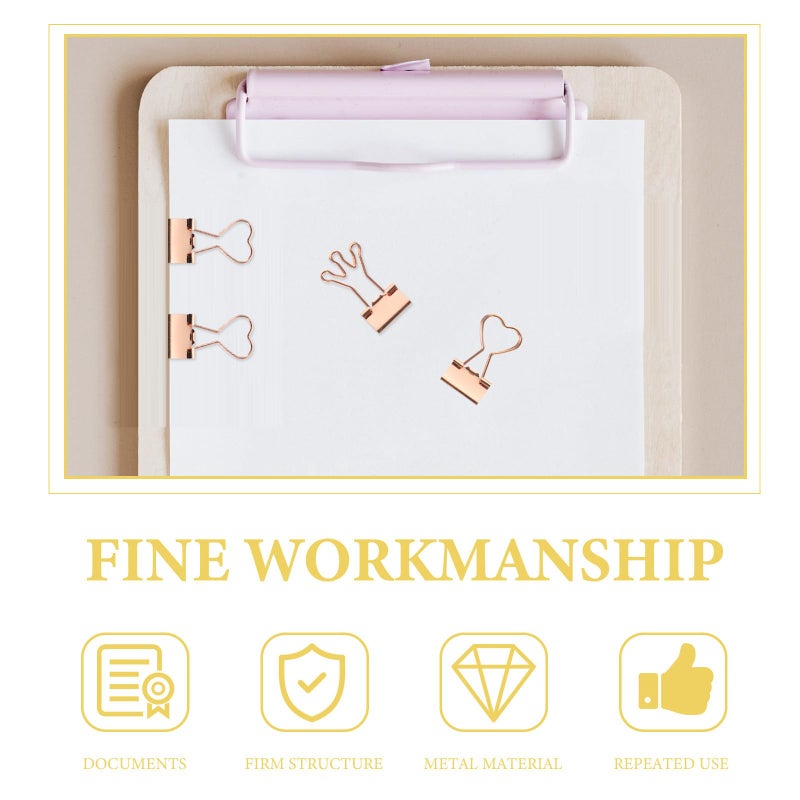 Rose Gold Heart Shaped Binder Clips Set 10pcs Mini Crown Design for Office School - Image 4