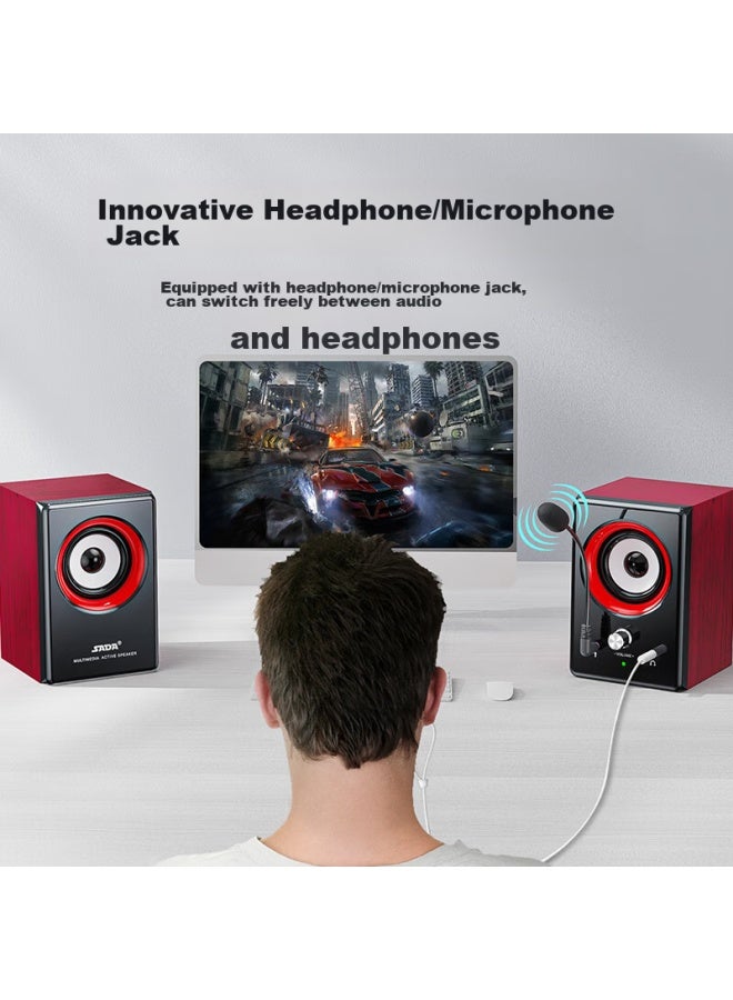 SADA Computer Speakers For Laptop And Desktop, Small Home Speakers, Wired Usb Multimedia Subwoofer Amplifier, 2.0 Channel Wired High Volume V-122 - Image 2