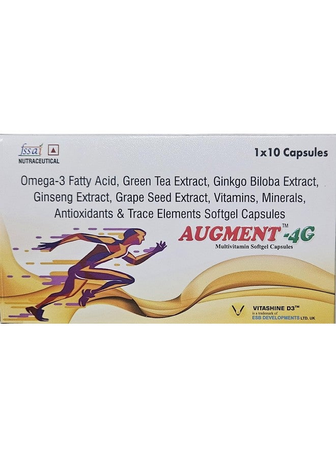 AUGMENT أوجمنت-4G متعدد الفيتامينات مع أحماض أوميغا-3 الدهنية، الجينسنغ، الشاي الأخضر، الجنكة بيلوبا، مستخلص بذور العنب، الفيتامينات، المعادن، مضادات الأكسدة لصحة كاملة، طاقة، قدرة تحمل ومناعة (عبوة من 30 كبسولة) - Image 1