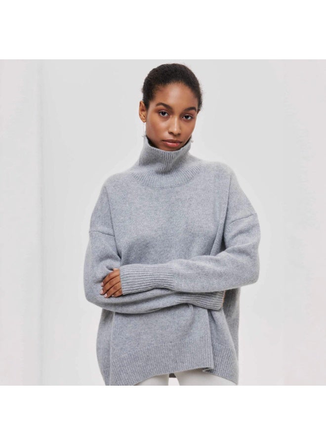 NIBEMINENT Autumn Women Turtleneck Sweater Loose Elegant Thick Pullover Solid Knitted Female Leisure Women Sweaters - Image 1