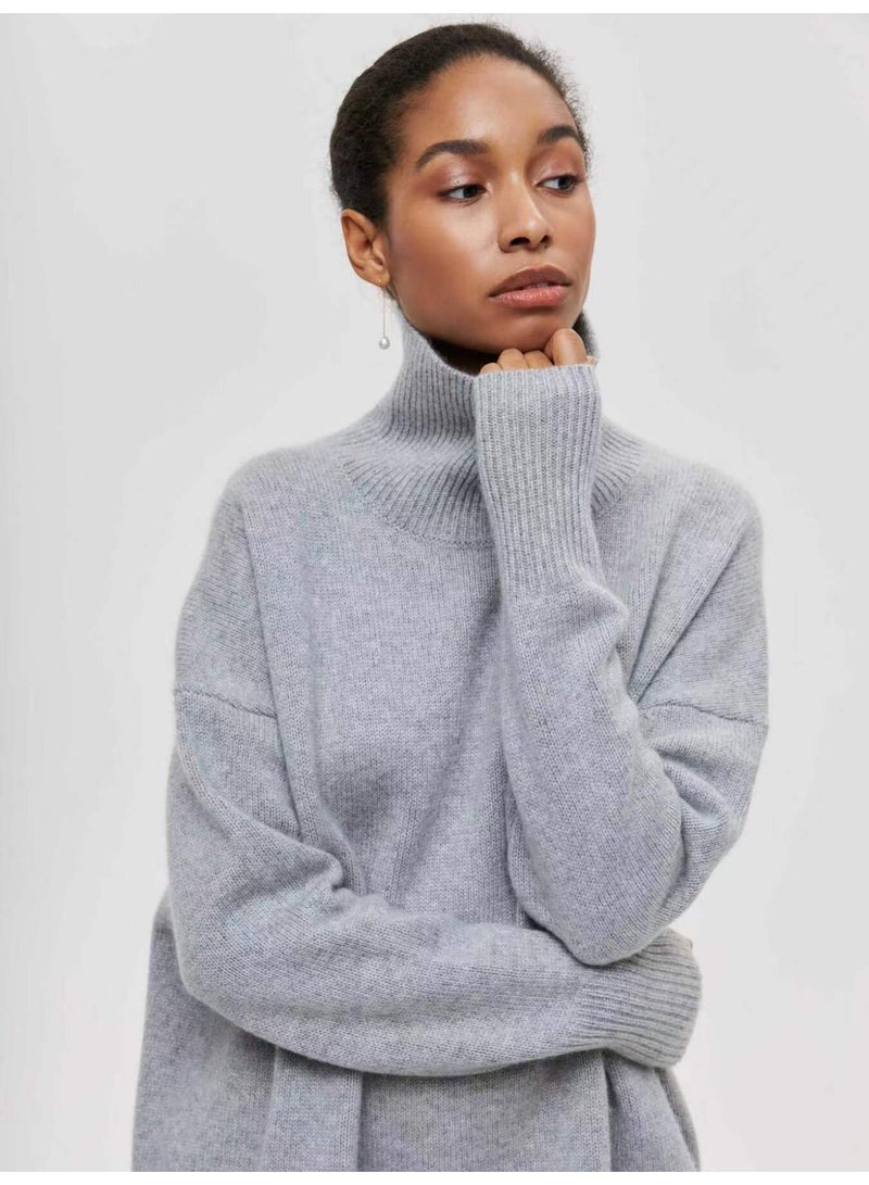 NIBEMINENT Autumn Women Turtleneck Sweater Loose Elegant Thick Pullover Solid Knitted Female Leisure Women Sweaters - Image 3