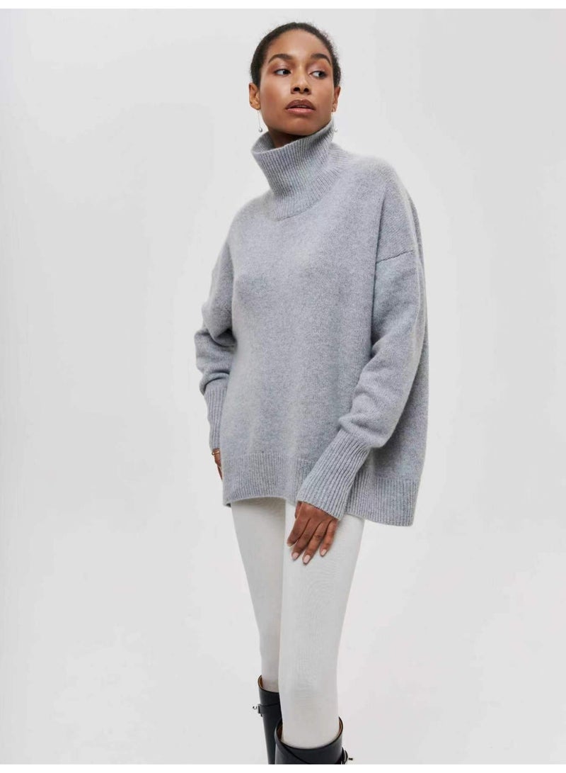NIBEMINENT Autumn Women Turtleneck Sweater Loose Elegant Thick Pullover Solid Knitted Female Leisure Women Sweaters - Image 2