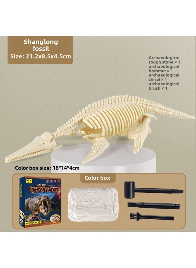 Archaeological Digging Toy Dinosaur Fossil Treasure Hunt Mermaid Children Gem DIY Handmade Archaeological Gem-Color:Dig Dinosaur-Dragon (hard Color Box) + Tools Three-piece Set  - Image 1