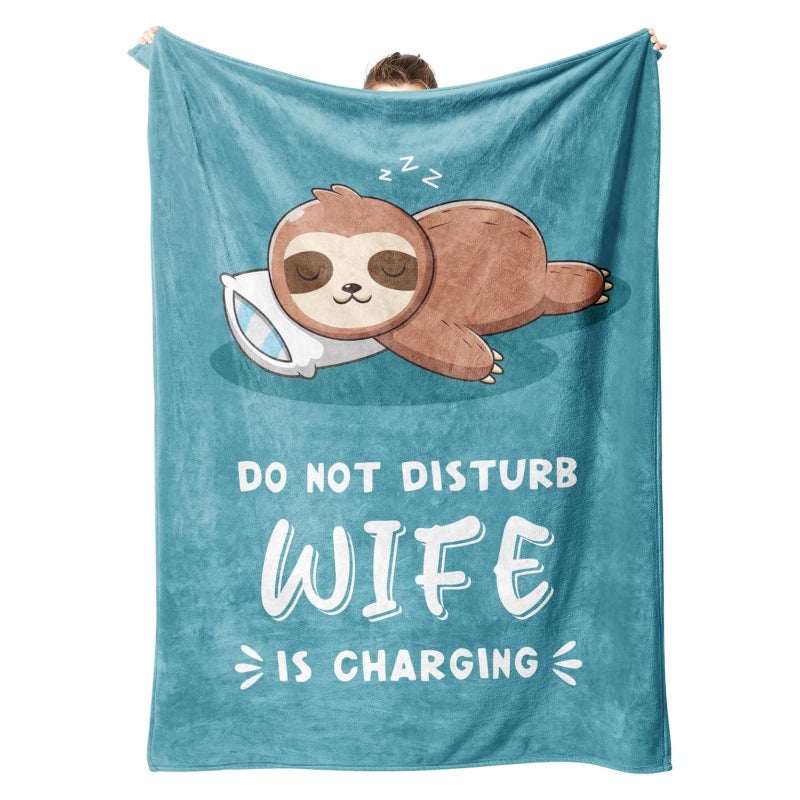 Soft Blanket 150x200cm Green Plush Cozy Blanket - Funny Sloth Blanket for Anniversary Birthday Valentines Gifts for Her - Image 1