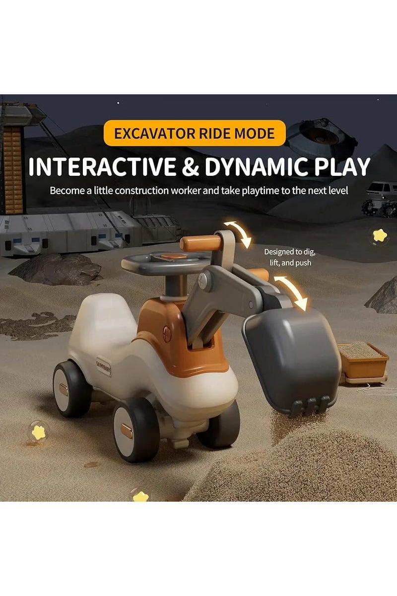 4-in-1 Excavator Ride-On Toy for Toddlers | Rocker, Balance Bike, Ride-On & Rocking Chair | Movable Arm & Detachable Balance Board | Indoor/Outdoor Baby Toy (Gray & White) - Image 4