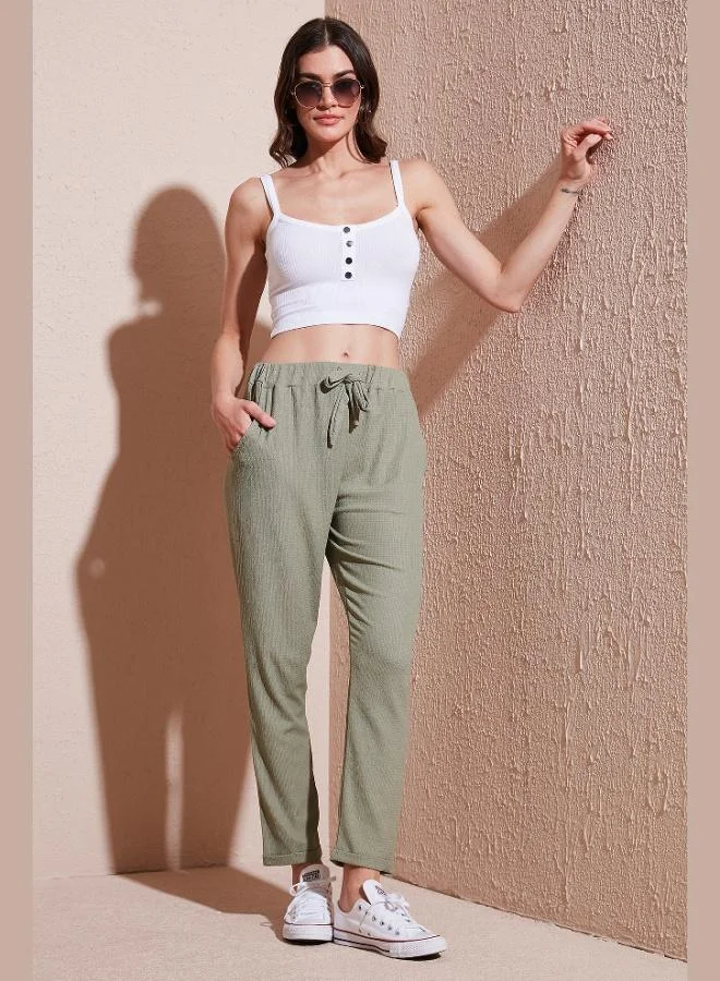 Lela Lela Waist-Tied Pocketed Short-Leg Slim-Fit Trousers Women's TROUSERS 5869017