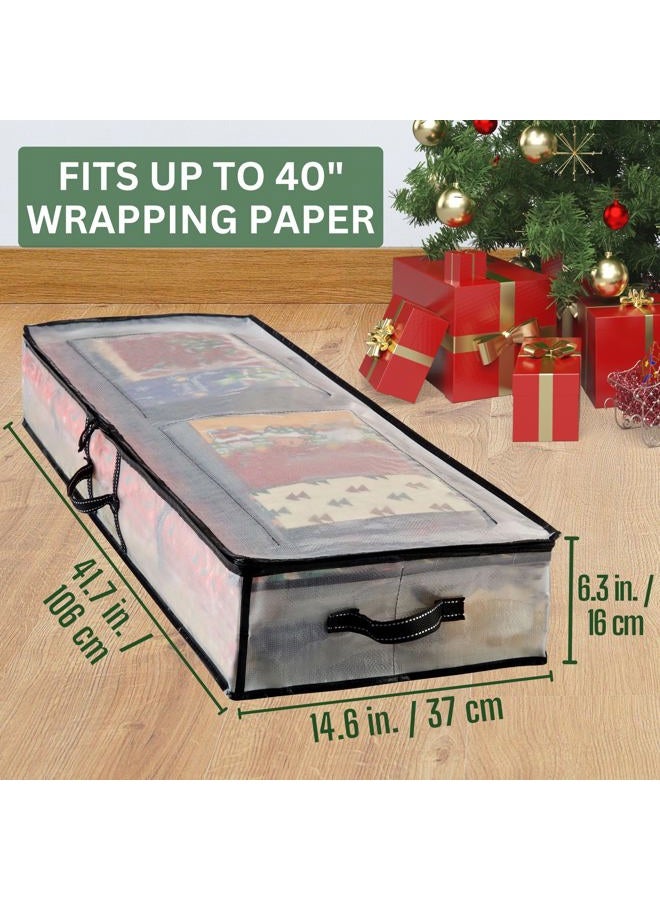 VENO Clear Wrapping Paper Organizer Storage Box for Birthday, Christmas Gift Bags and Holiday Accessories, Underbed Storage Container with Interior Pockets, 40 Inches Long Fits 24 Rolls - Image 3