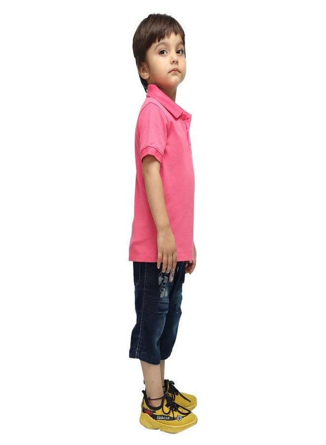 Nusyl Solid Polo T-Shirt for Infants (6 Months - 36 Months) | Regular Fit | Polo Collar & Buttoned T-Shirt - Bubblegum Pink - 9-12M - Image 4