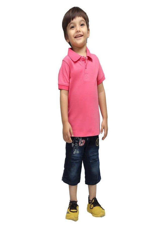 Nusyl Solid Polo T-Shirt for Infants (6 Months - 36 Months) | Regular Fit | Polo Collar & Buttoned T-Shirt - Bubblegum Pink - 9-12M - Image 1