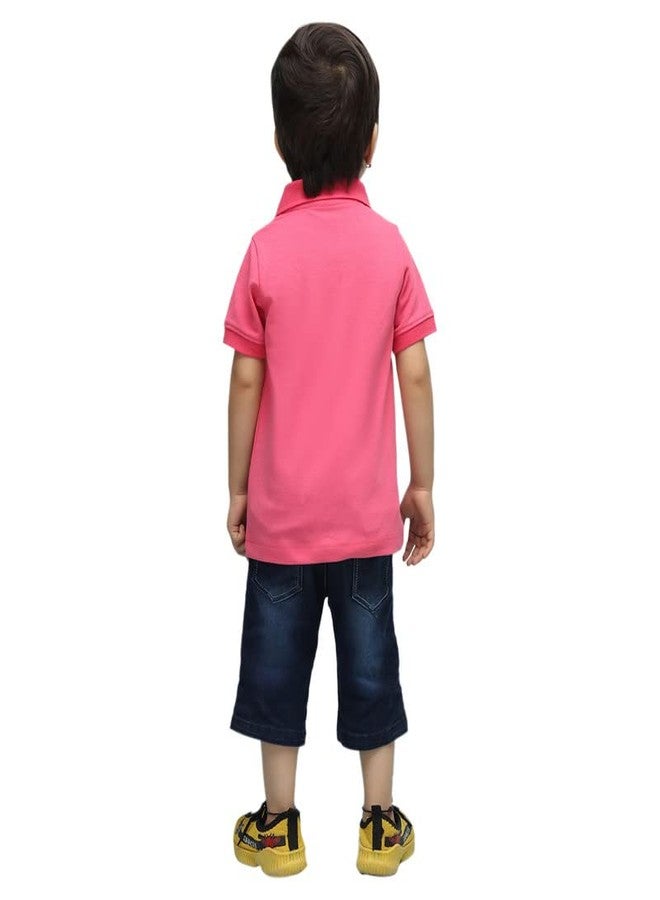 Nusyl Solid Polo T-Shirt for Infants (6 Months - 36 Months) | Regular Fit | Polo Collar & Buttoned T-Shirt - Bubblegum Pink - 9-12M - Image 3