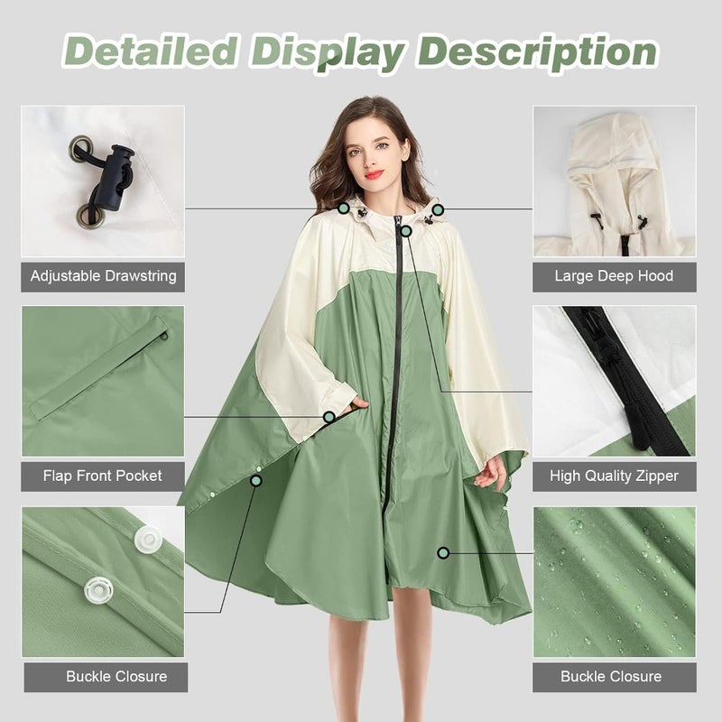 Outdoor windproof reusable ripstop nylon raincoat with hood, black, lightweight breathable waterproof quick-dry for women and men - Image 5