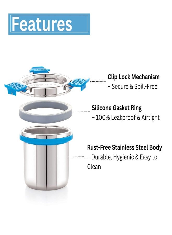 STEELLOCK PRO Stainless Steel Container/Dabba with Steel Lid Airtight for Food Storage, Easy to Carry, Leak Proof and Stackable (SLP-112/200 ML). - Image 3