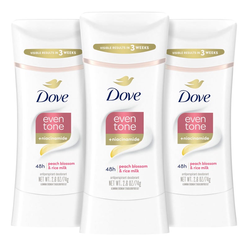 Dove دوف مضاد التعرق مزيل العرق على شكل عصا برائحة زهرة الخوخ وحليب الأرز 3 قطع 2.6 أونصة - Image 1