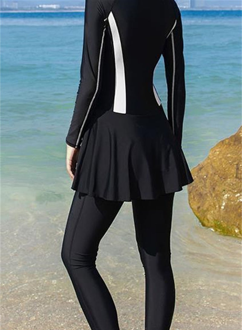 Full body sun protection swimsuit women's one-piece long-sleeved trousers slimming swimsuit set - Image 4