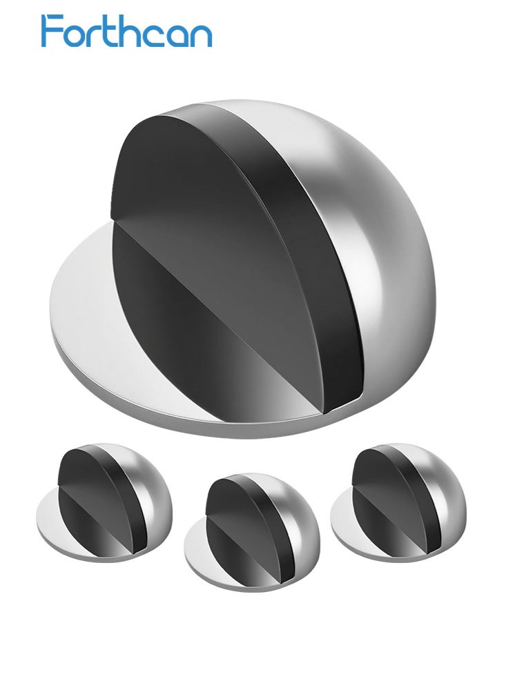 Forthcan No-Drill Door Stopper, Rubber and Stainless Steel Wall Protector for Glass Doors and Security Doors, Silver, Set of 4 - Image 1