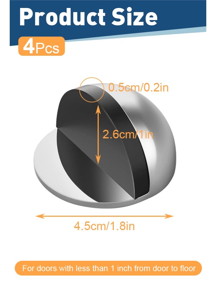 Forthcan No-Drill Door Stopper, Rubber and Stainless Steel Wall Protector for Glass Doors and Security Doors, Silver, Set of 4 - Image 2