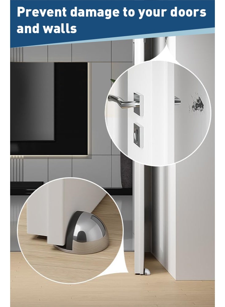 Forthcan No-Drill Door Stopper, Rubber and Stainless Steel Wall Protector for Glass Doors and Security Doors, Silver, Set of 4 - Image 3