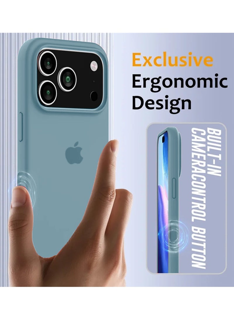 دبليو تيك جراب أبل آيفون 17 برو 5G 2025 الفاخر من نوع سيليكون السائل بجودة متميزة (MCRPSN) - الأزرق الصخري - Image 4