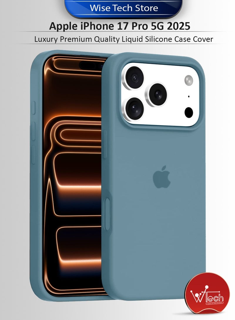 دبليو تيك جراب أبل آيفون 17 برو 5G 2025 الفاخر من نوع سيليكون السائل بجودة متميزة (MCRPSN) - الأزرق الصخري - Image 1