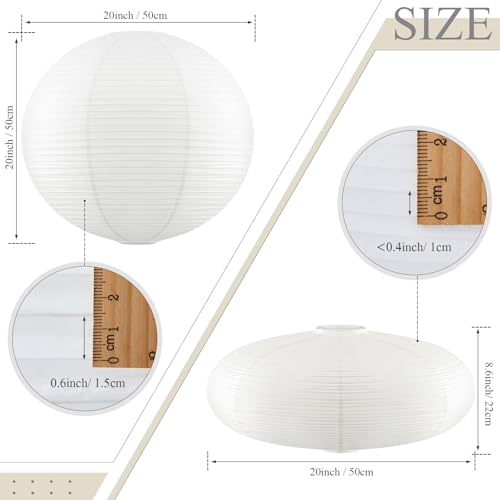Fuyoooo 2 Pcs Chinese Paper Lanterns 20 Inch White Lampshade Large Round and Oblate Pendant Lamp Shade Rice Paper Lampshade Ceiling Foldable light shade for Interior Home Decoration - Image 3