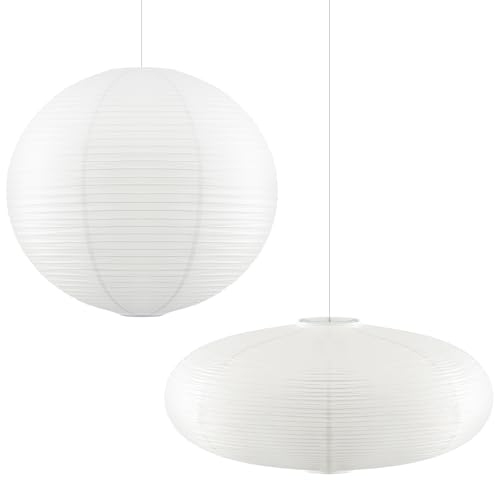 Fuyoooo 2 Pcs Chinese Paper Lanterns 20 Inch White Lampshade Large Round and Oblate Pendant Lamp Shade Rice Paper Lampshade Ceiling Foldable light shade for Interior Home Decoration - Image 1