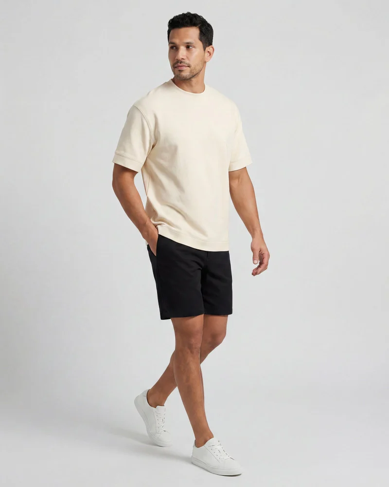 REDTAG Men Ivory Interlock Lounge T Shirt