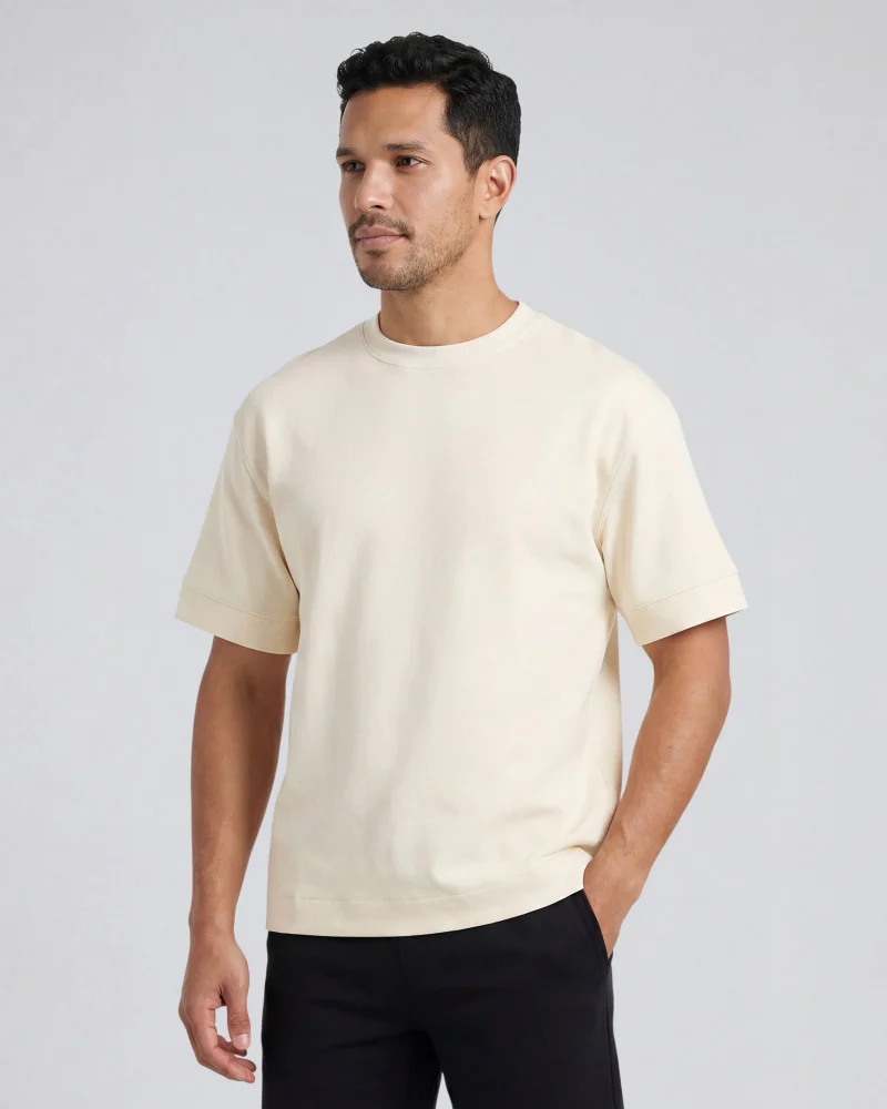 REDTAG Men Ivory Interlock Lounge T Shirt
