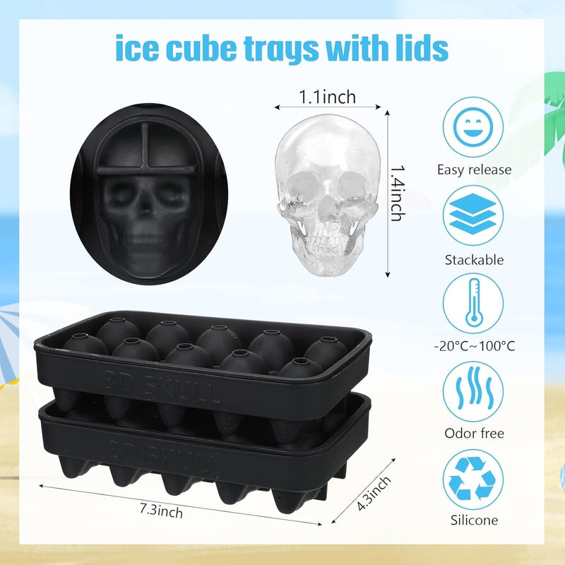 Hoolerry 2 Pack Silicone Skull Ice Cube Maker Mold Flexible Skull Ice Cube Tray for Whiskey Baking Chocolate Candy Resin - Image 3