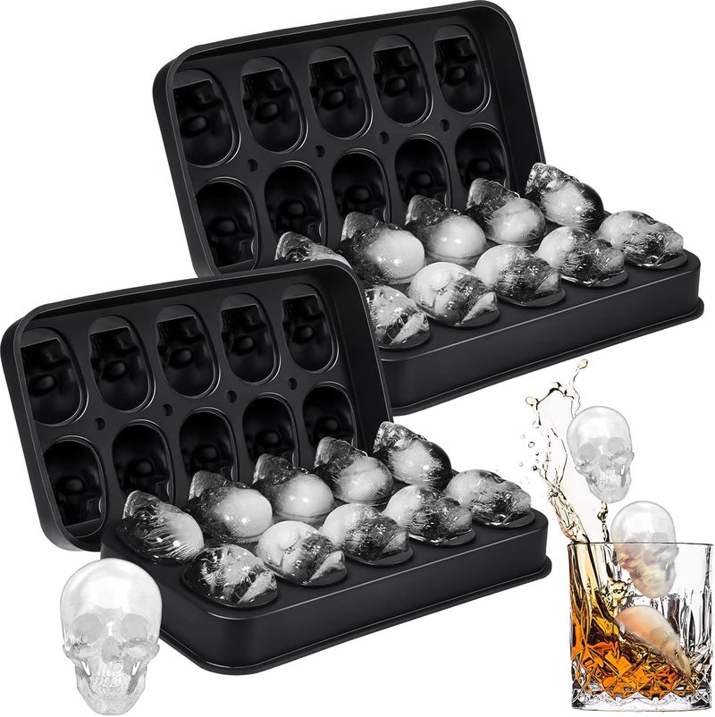Hoolerry 2 Pack Silicone Skull Ice Cube Maker Mold Flexible Skull Ice Cube Tray for Whiskey Baking Chocolate Candy Resin - Image 1