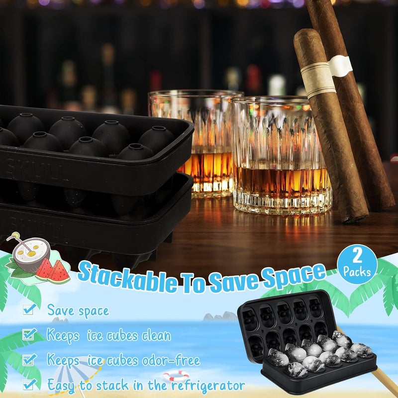 Hoolerry 2 Pack Silicone Skull Ice Cube Maker Mold Flexible Skull Ice Cube Tray for Whiskey Baking Chocolate Candy Resin - Image 2